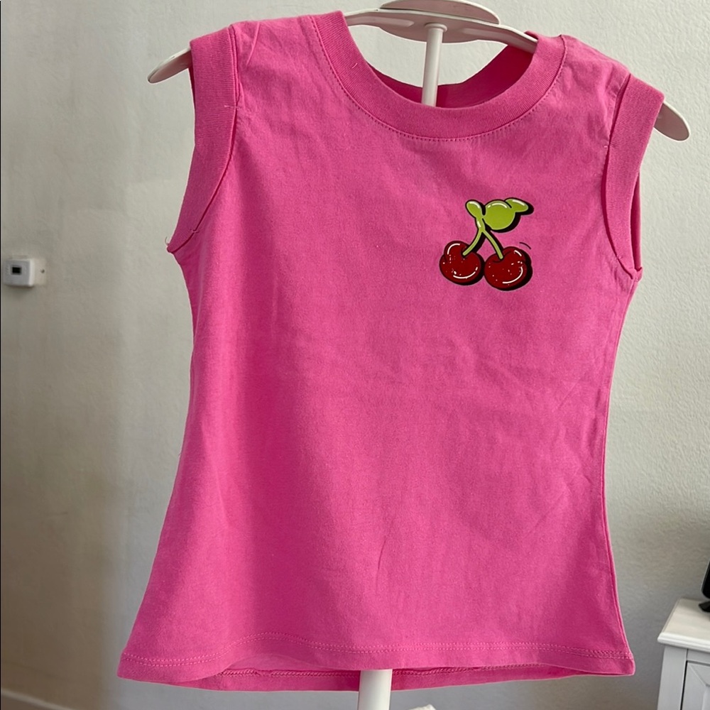 Bright Pink Cherry Appliqué Tank Top
